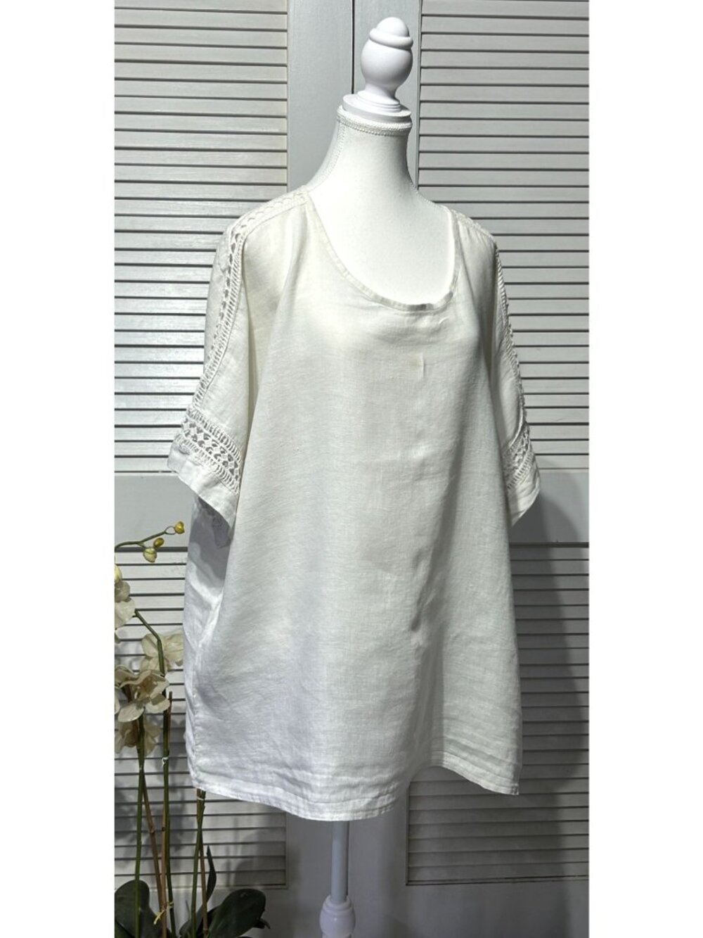 Alessia Pacini Women's White Italian Linen Tunic Top Blouse Size XL 3459 - Picture 4 of 13